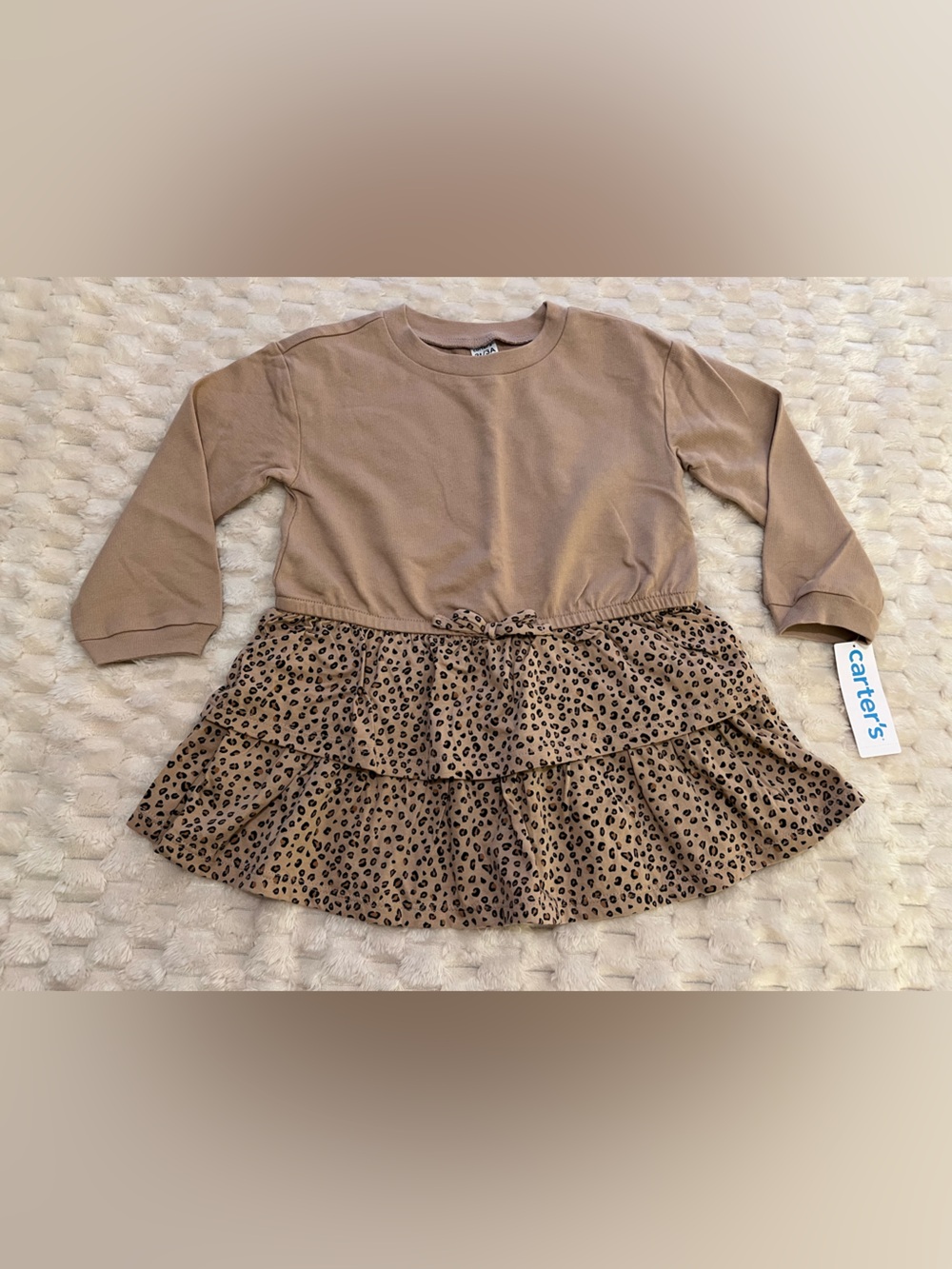 Toddler girl leopard print 2-tier ruffle dress, long sleeve (3T) *New/NWT